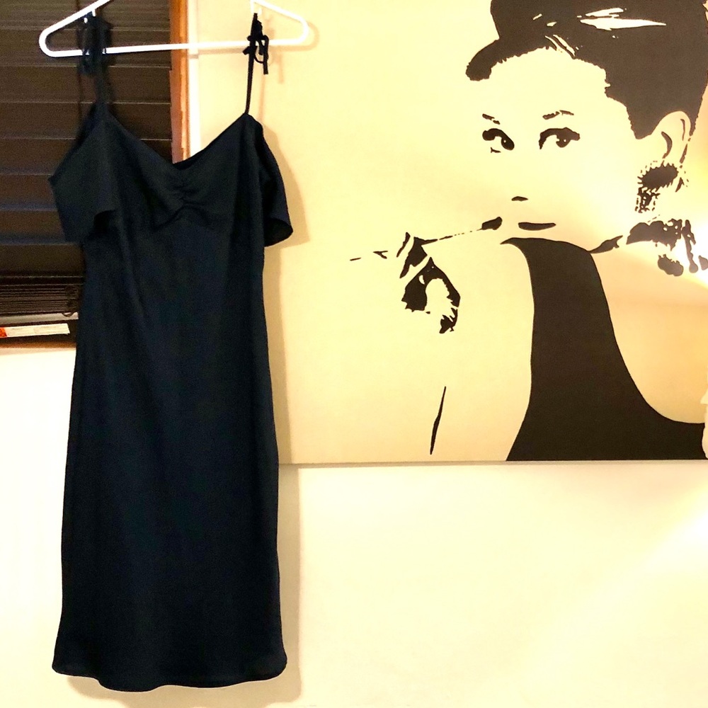 Satin dress in navy blue - Picture 3 of 10